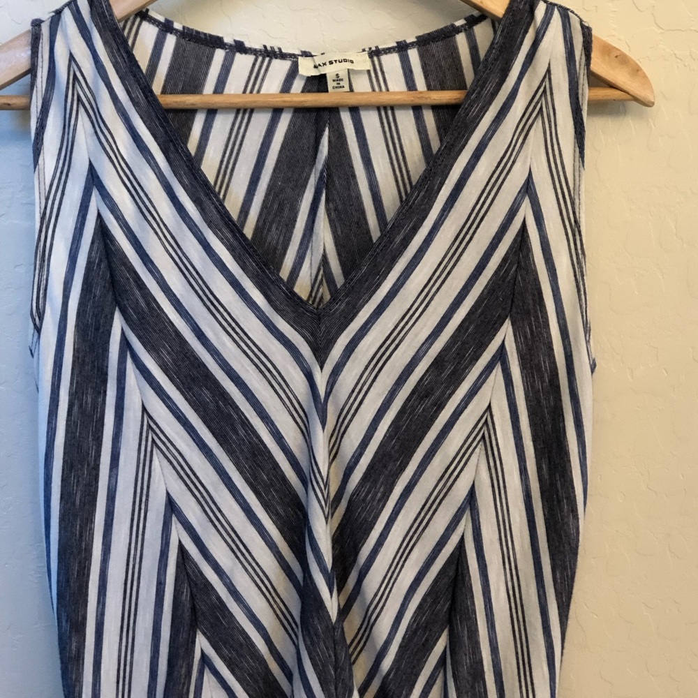 Max Studio Tank Navy White Strip Small